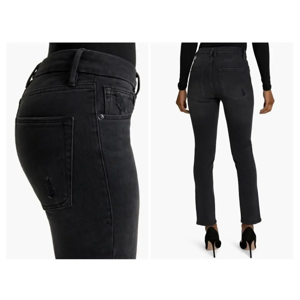 GOOD AMERICAN Good Classic High Waist Skinny Jean Faded Washed Black Gray NEW - Picture 4 of 5